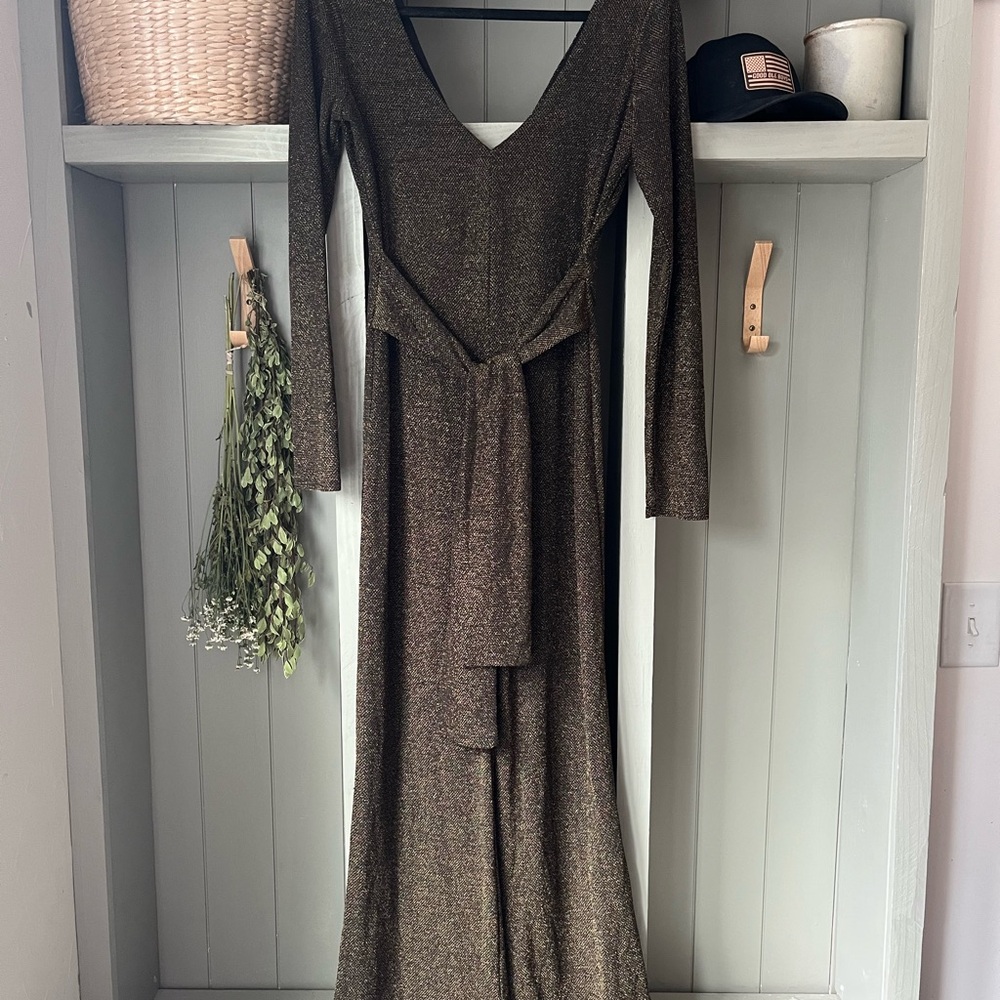 Lulu's Shimmering Gold Long Sleeve Jumpsuit